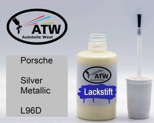 Porsche, Silver Metallic, L96D: 20ml Lackstift, von ATW Autoteile West.